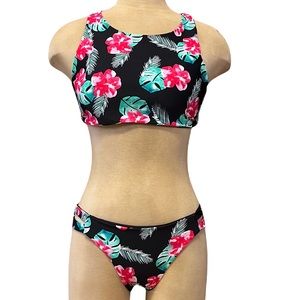 Cupshe Bikini Swimsuit Black Red Floral S Small New